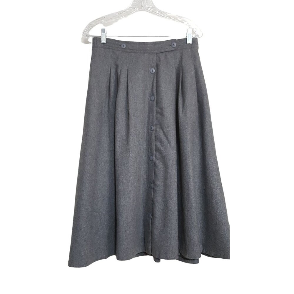 Summit Sportswear skirt Vintage wool blend gray button front A-Line Midi Pockets